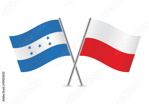 Honduras and Poland flags. Vector illustration.