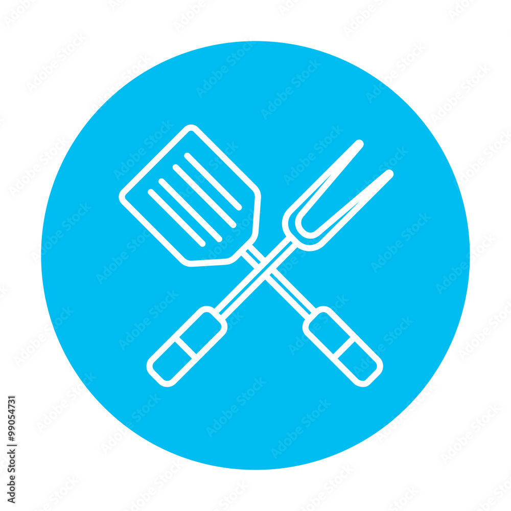 Kitchen spatula and big fork line icon. Kitchen spatula and big fork line icon.