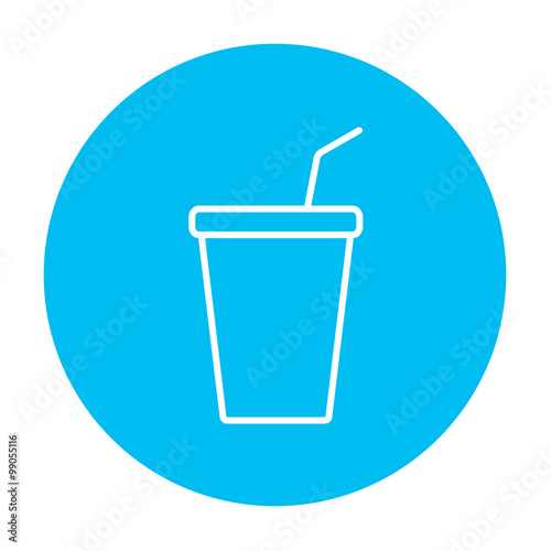 Disposable cup with drinking straw line icon.