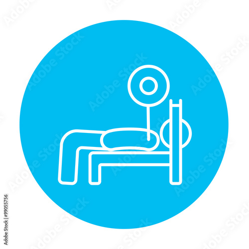 Man lying on bench and lifting barbell line icon.