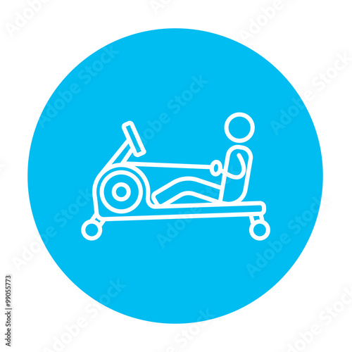 Man exercising with gym apparatus line icon.