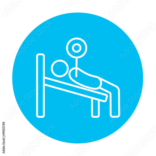Man lying on bench and lifting barbell line icon.