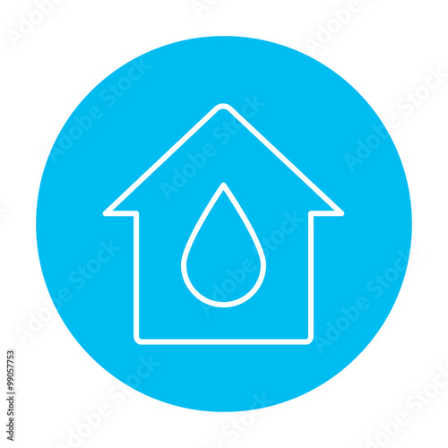 House with water drop line icon.