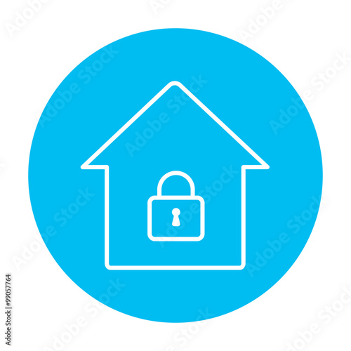 House with closed lock line icon. © Visual Generation