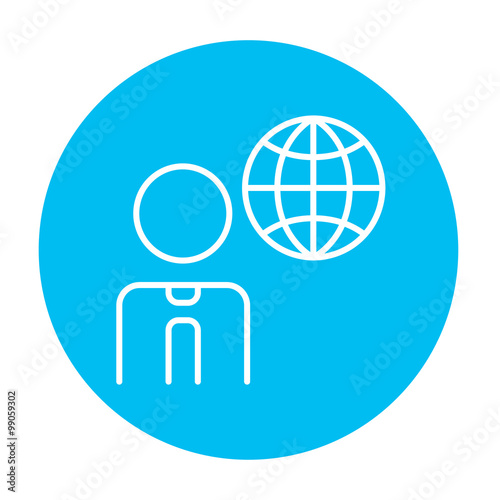 Man with globe line icon.