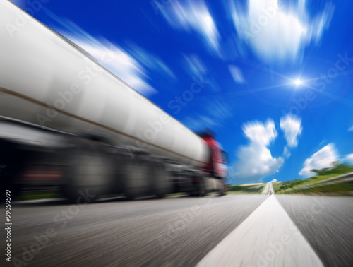 Speeding Truck on the Highway. Trucking Business Concept