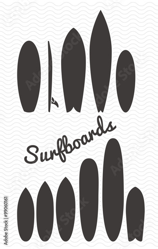 Simple surfboards types silhouette  set. Vector illustration