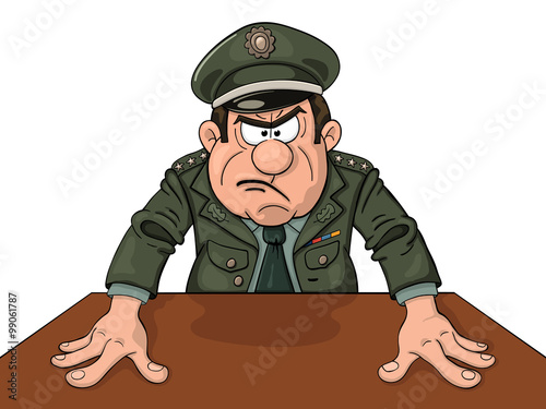 Angry military general at the table