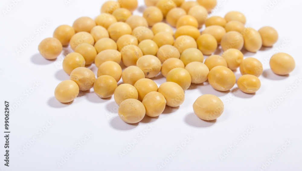 Soy beans on white background.