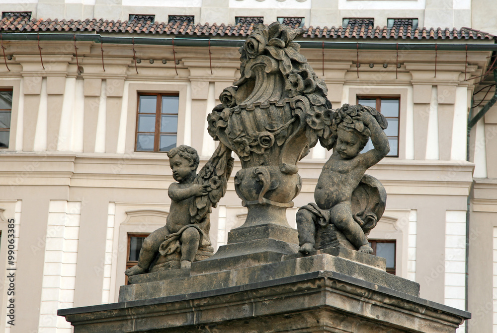 PRAGUE, CZECH REPUBLIC - APRIL 16, 2010: Statue at the Gates in the Prague Castle