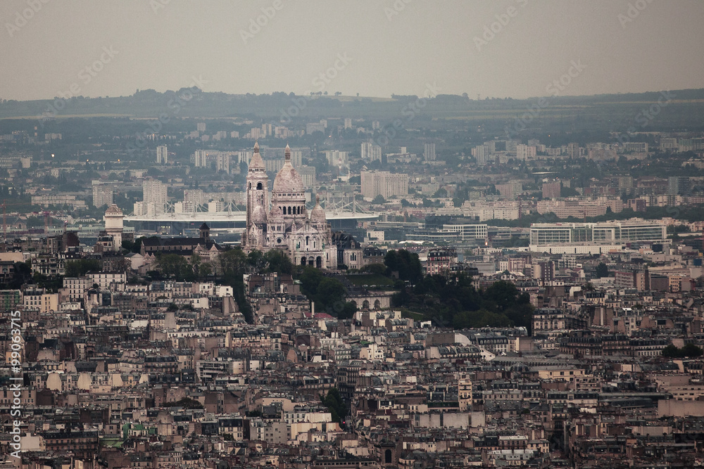 View of Paris from above with the Cathedral of Montmartre View of Paris from above with the Cathedral of Montmartre