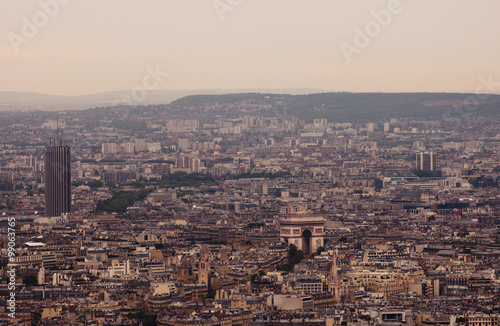 View of Paris from above with the Arch of Triumph 