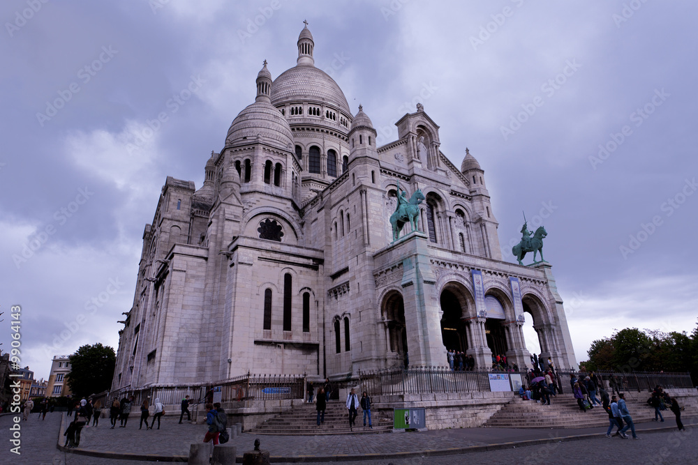 Close view of the Cathedral of Montmartre in Paris, France 