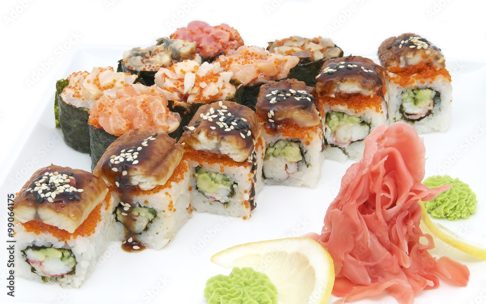 delicious seafood sushi at a Japanese restaurant delicious seafood sushi at a Japanese restaurant