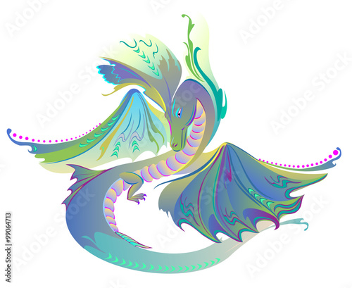 Illustration of fantastic fairyland dragon, vector cartoon image.