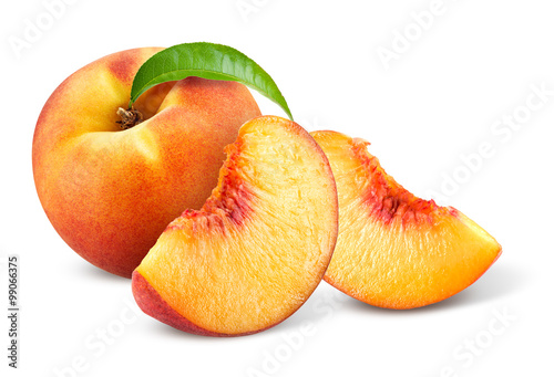 Peach. Fruit with slice isolated on white background