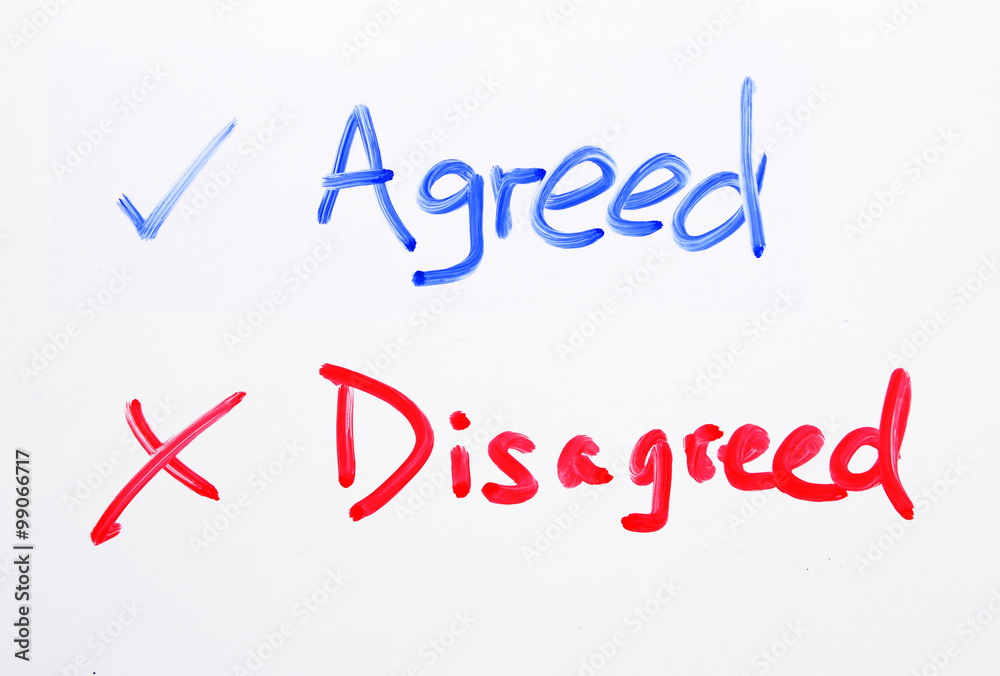 Agreed & Disagreed handing on whiteboard.