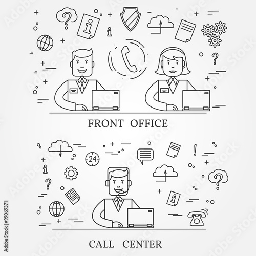 Front office and call center concept icon thin line for web and