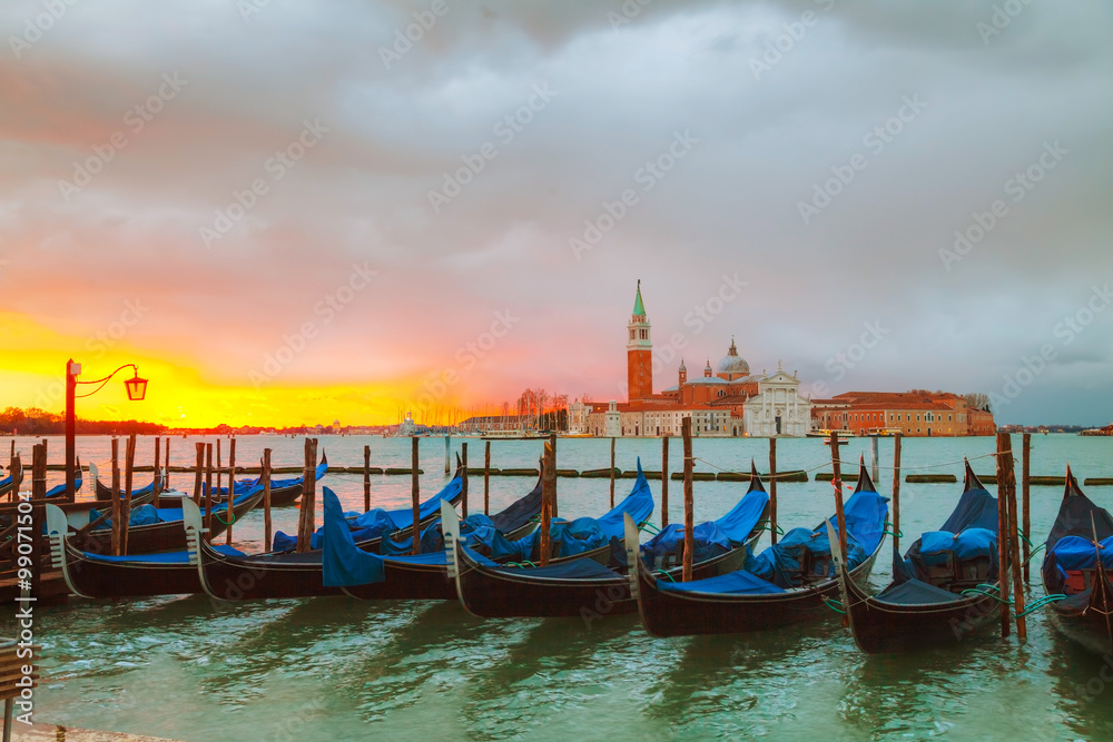Gondolas floating in the Grand Canal