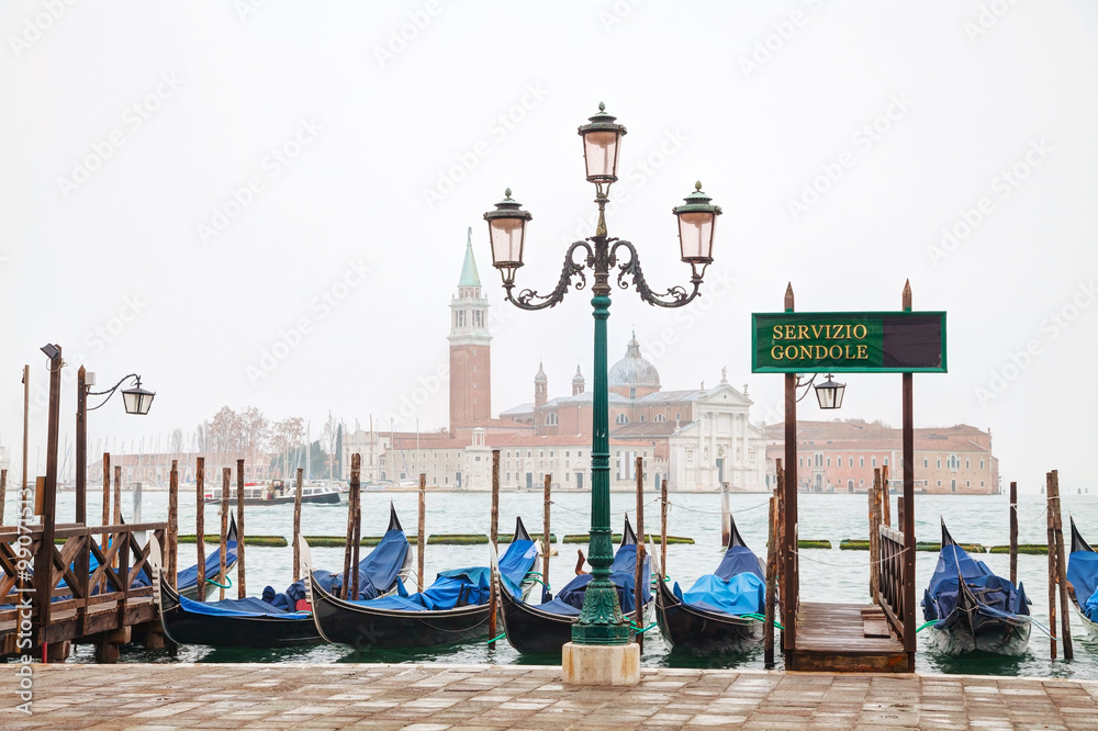 Gondolas floating in the Grand Canal