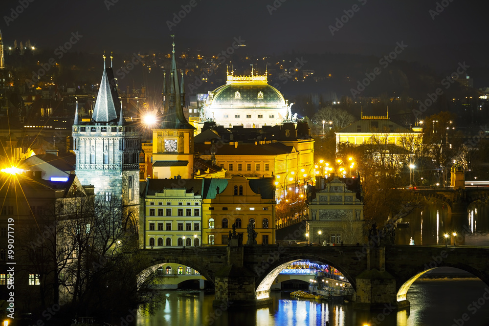 Overview of Prague in night