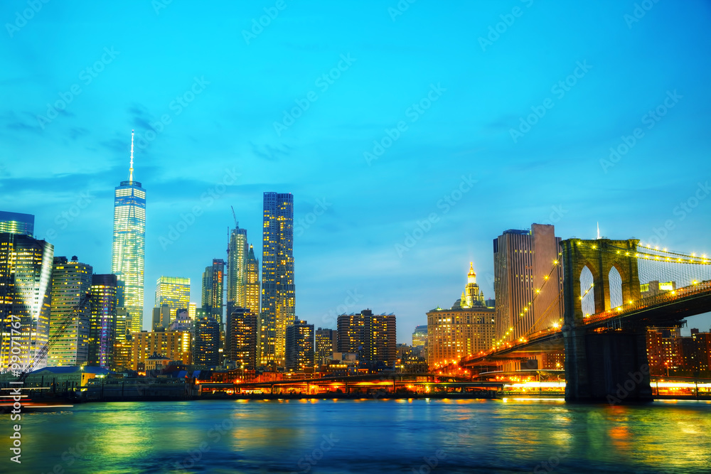 New York City overview with Brooklyn bridge