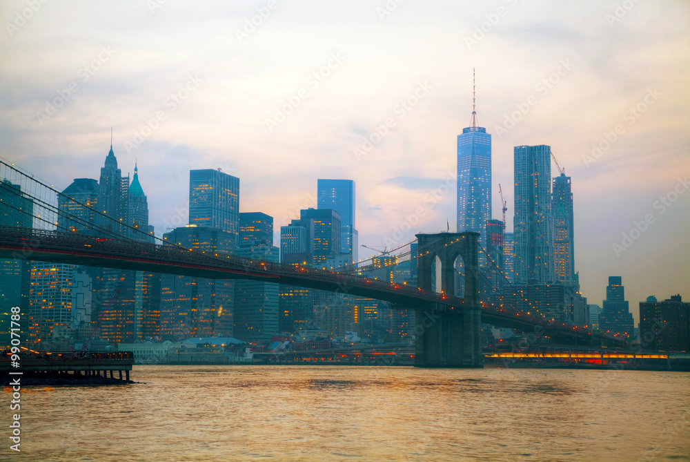 New York City overview with Brooklyn bridge