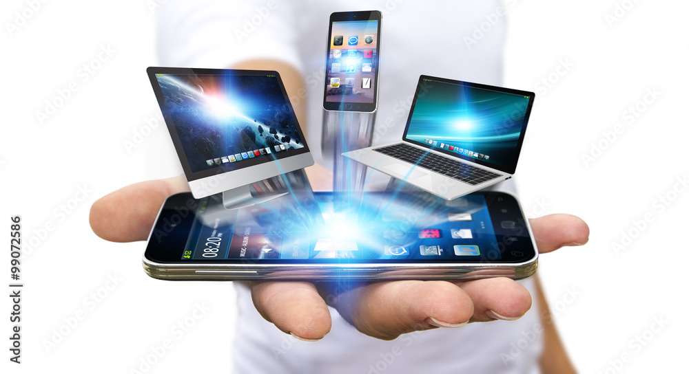 Businessman holding tech device in his hand Businessman holding tech device in his hand