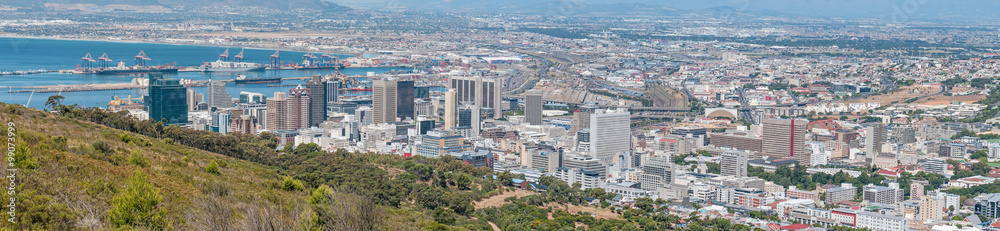 Panoramic view of Cape Town central business district and harbor
