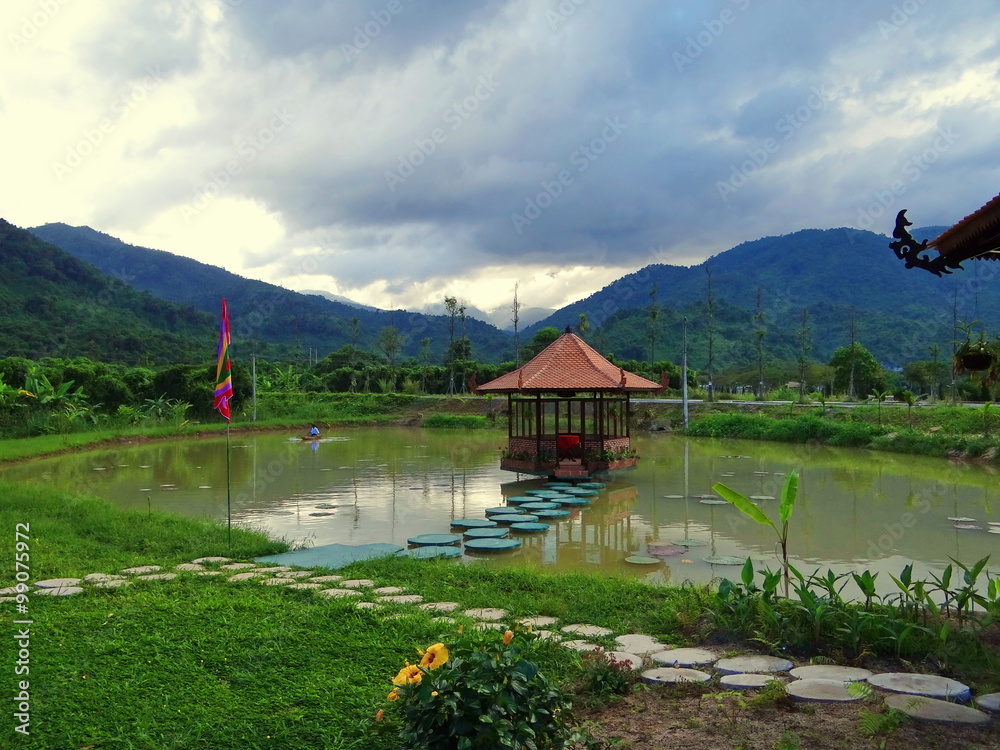 Fototapeta premium пруд с беседкой 