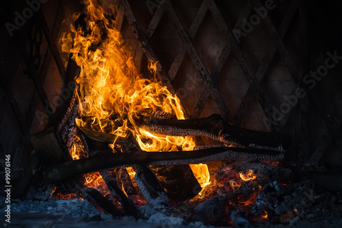 Fire burning in fireplace