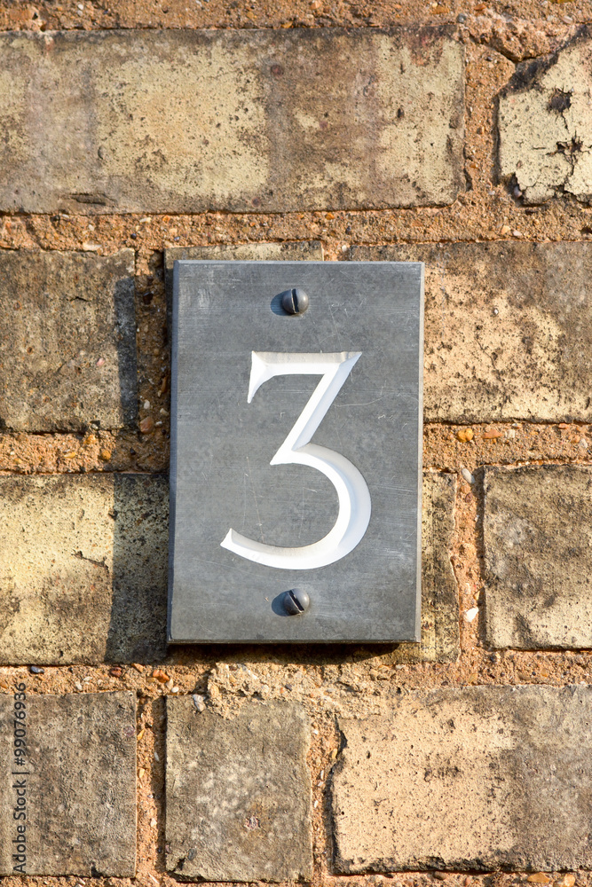 House number 3 sign