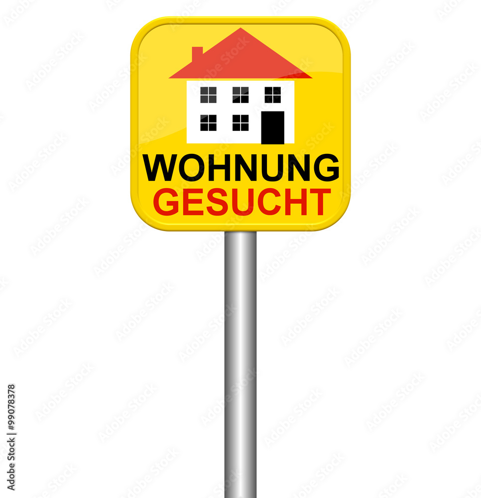 Gelbes Schild zeigt Wohnung gesucht Gelbes Schild zeigt Wohnung gesucht