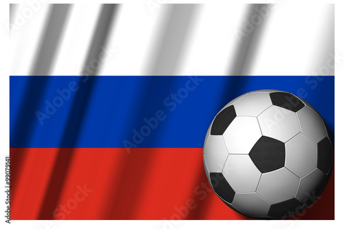 Calcio Europa_Russia_001  Classica palla utilizzata nel gioco del calcio con  sullo sfondo  la bandiera nazionale.  