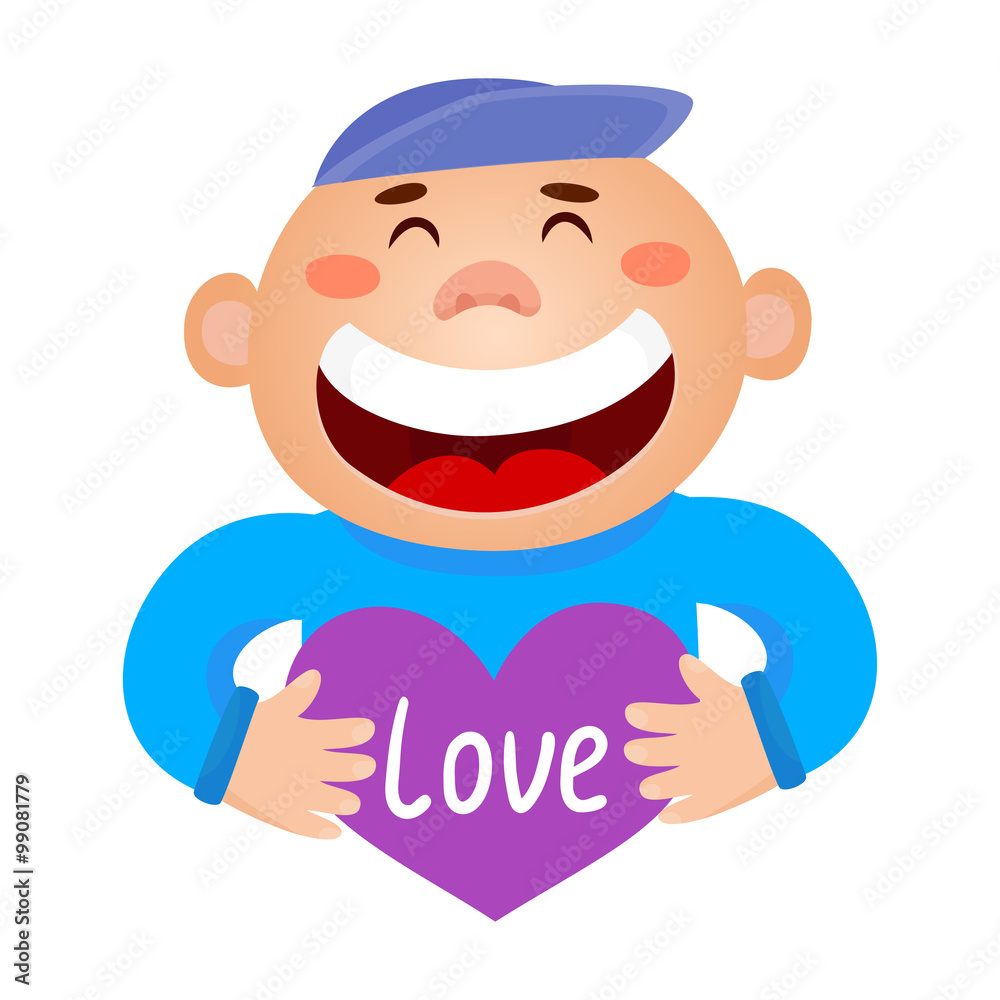 Vector illustration of a boy holding a gift in a wrapped heart-b Vector illustration of a boy holding a gift in a wrapped heart-b