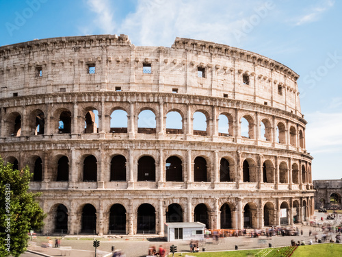 Close-up of the awesome ancient Colosseum in Rome, Italy on a sunny June 2015 day with blue sky. 