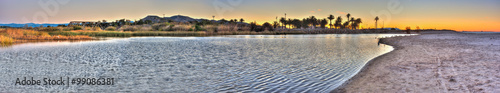 Panorama view water trapped in estuary at low tide.
