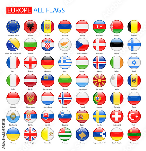 Glossy Round Flags of Europe - Full Vector Collection. Vector Set of Round European Flags. 