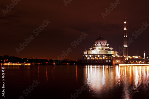 Putra Mosque in Putrajaya, Malaysia at night 