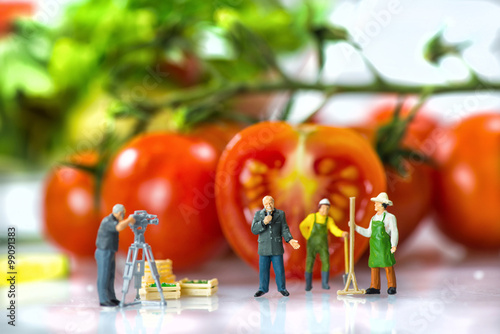 Canvas Print TV crew making reportage with farmers (figurines)