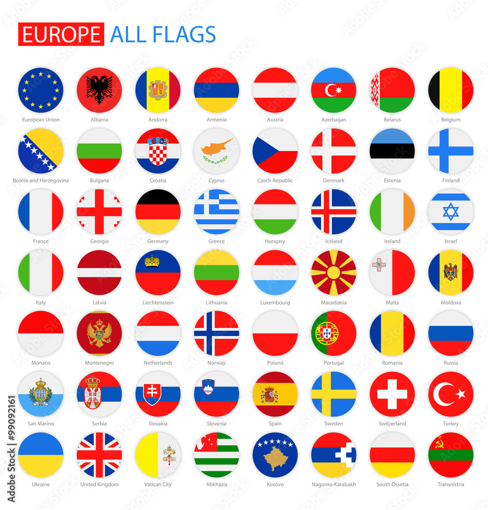 Flat Round Flags of Europe - Full Vector Collection. Vector Set of Round European Flags. Flat Round Flags of Europe - Full Vector Collection. Vector Set of Round European Flags.