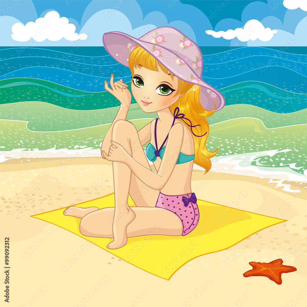 Blonde Girl Sitting On The Beach