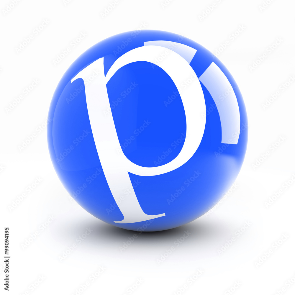 Letter p on a bright blue balls isolated on white. Letter p on a bright blue balls isolated on white.