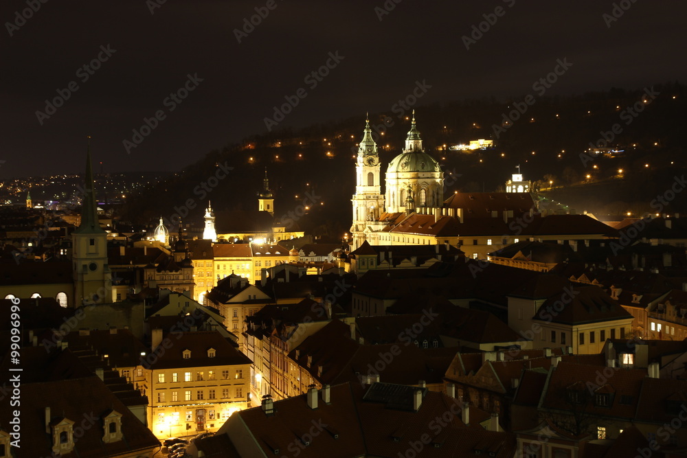 Prague at night, St. Nicholas Church (Malá Strana), Czech republic