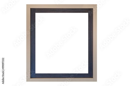 Empty vintage wood photo frame isolated on white background