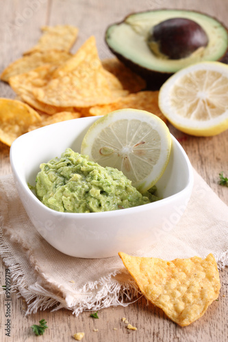 guacamole with corn chips