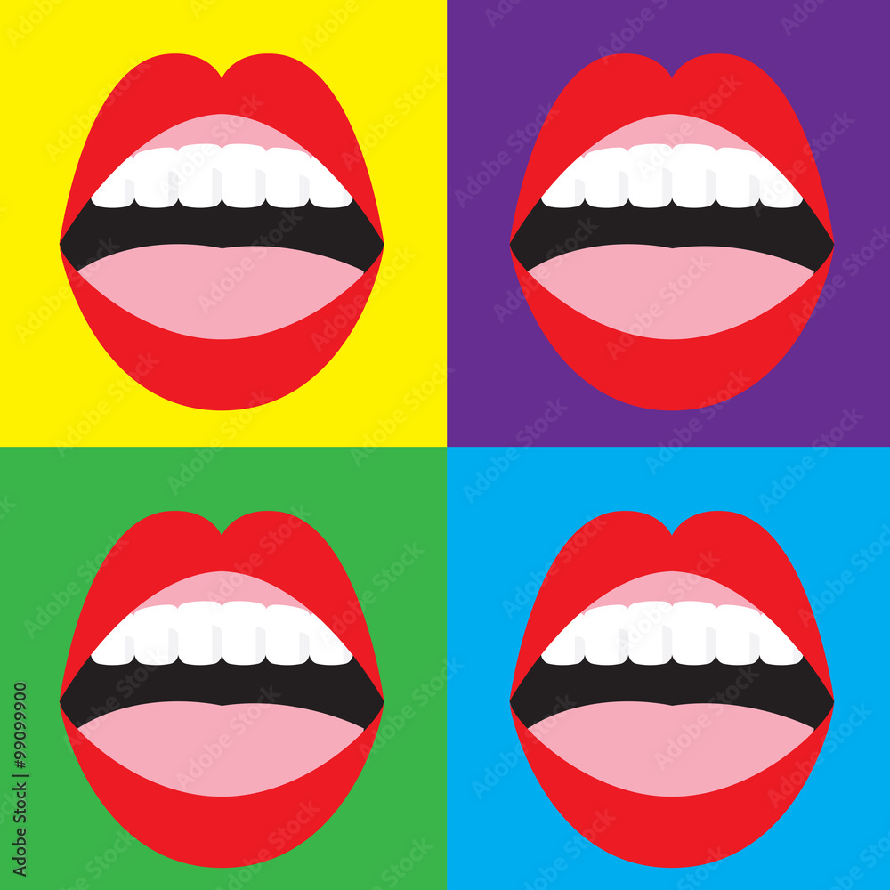 Fototapeta premium Set of Open Mouth On Colorful Background.