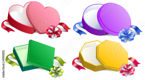Set open gift box with ribbon and bow