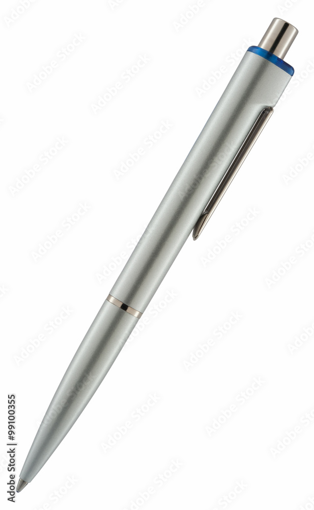 Plastic retractable ball pen. Object is isolated on white background without shadows.