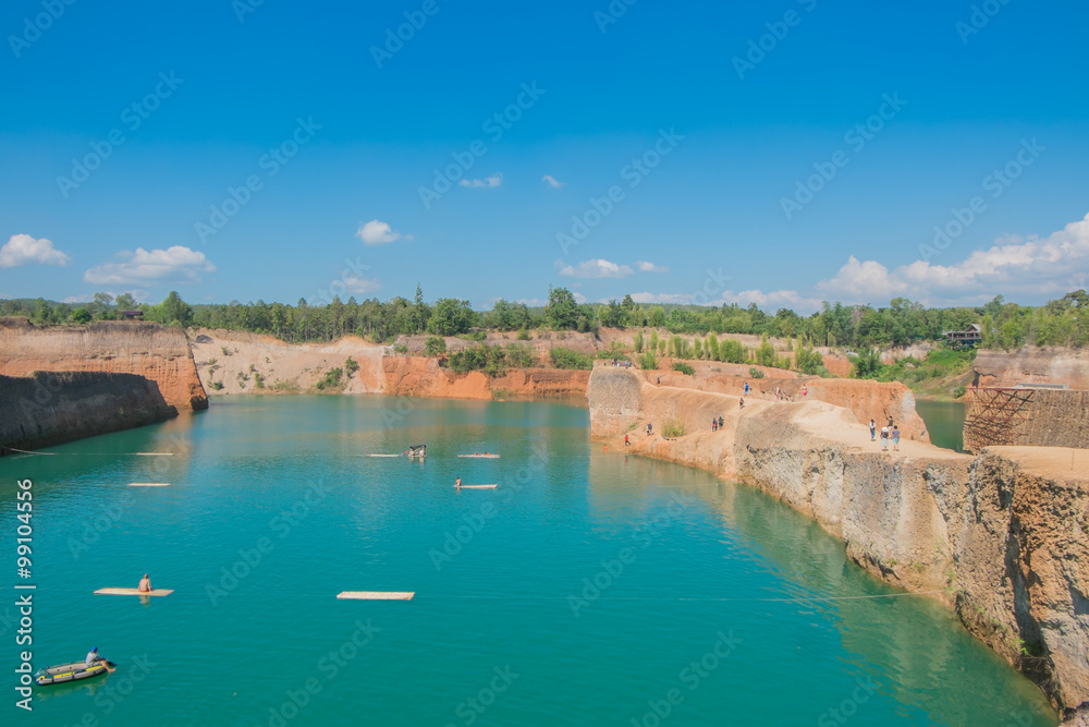 Hangdong Grand Canyon, old soil mine quarry, pond for swimming lakein Chiang Mai, Thailand.